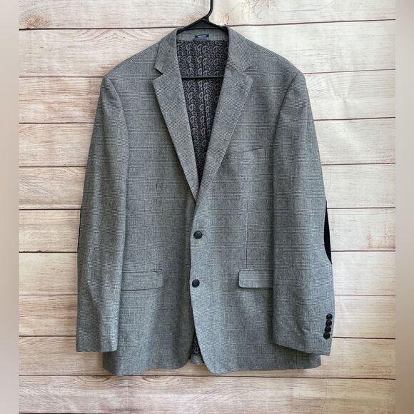 CROWN & IVY BLACK AND WHITE HOUNDSTOOTH BLAZER WITH ELBOW PATCHES - Picture 1 of 7